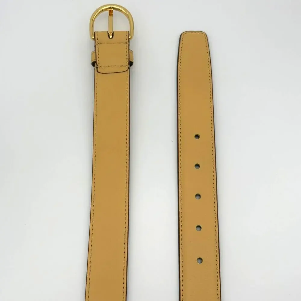 Italian Leather Yellow Tan Minimalist Belt Size 36 Gold Buckle Classic Style
